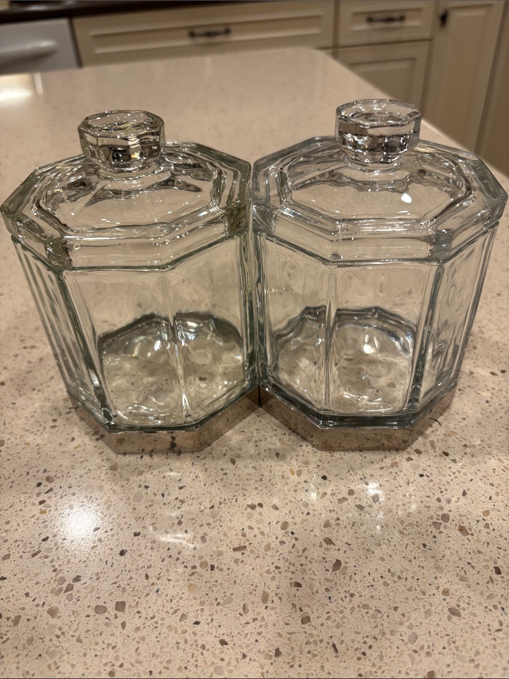 Octagonal Clear Glass Storage Canisters with Lids - Home Accents Decor